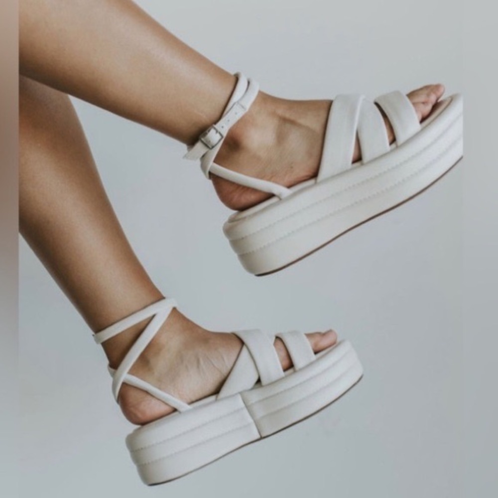 NWOT Free People White Leather Wedges